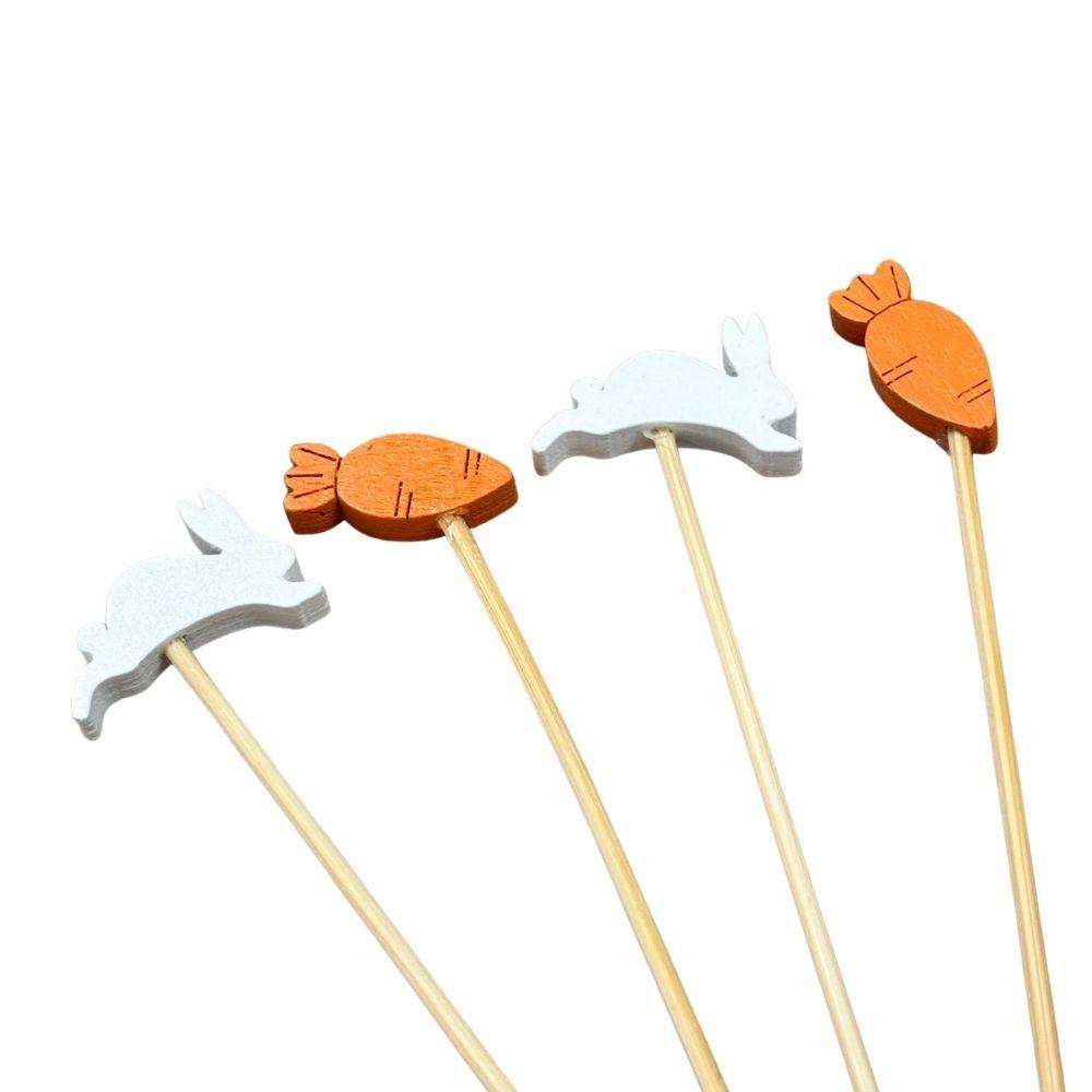 Palito Decorativo Para Petisco - Coelhos E Cenouras - 13cm - 20 Unidades - Rizzo