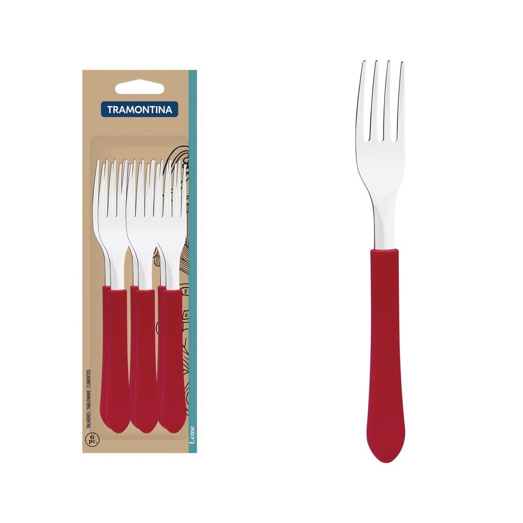 Garfo De Mesa Tramontina Leme Aço Inox Kit Com 6un - Vermelho