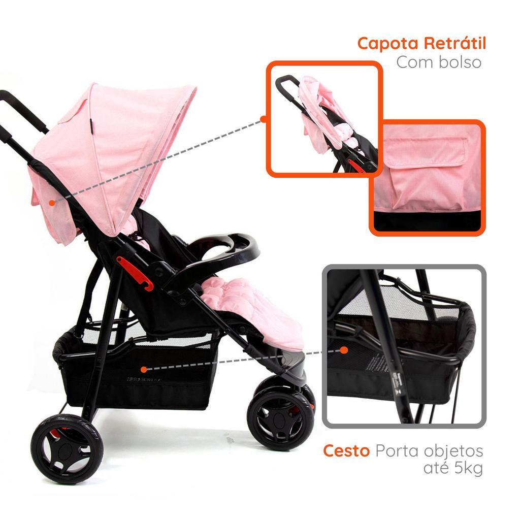 Carrinho Com Bebê Conforto Travel System Delta Ts Duo PRO Rosa Mescla Voyage