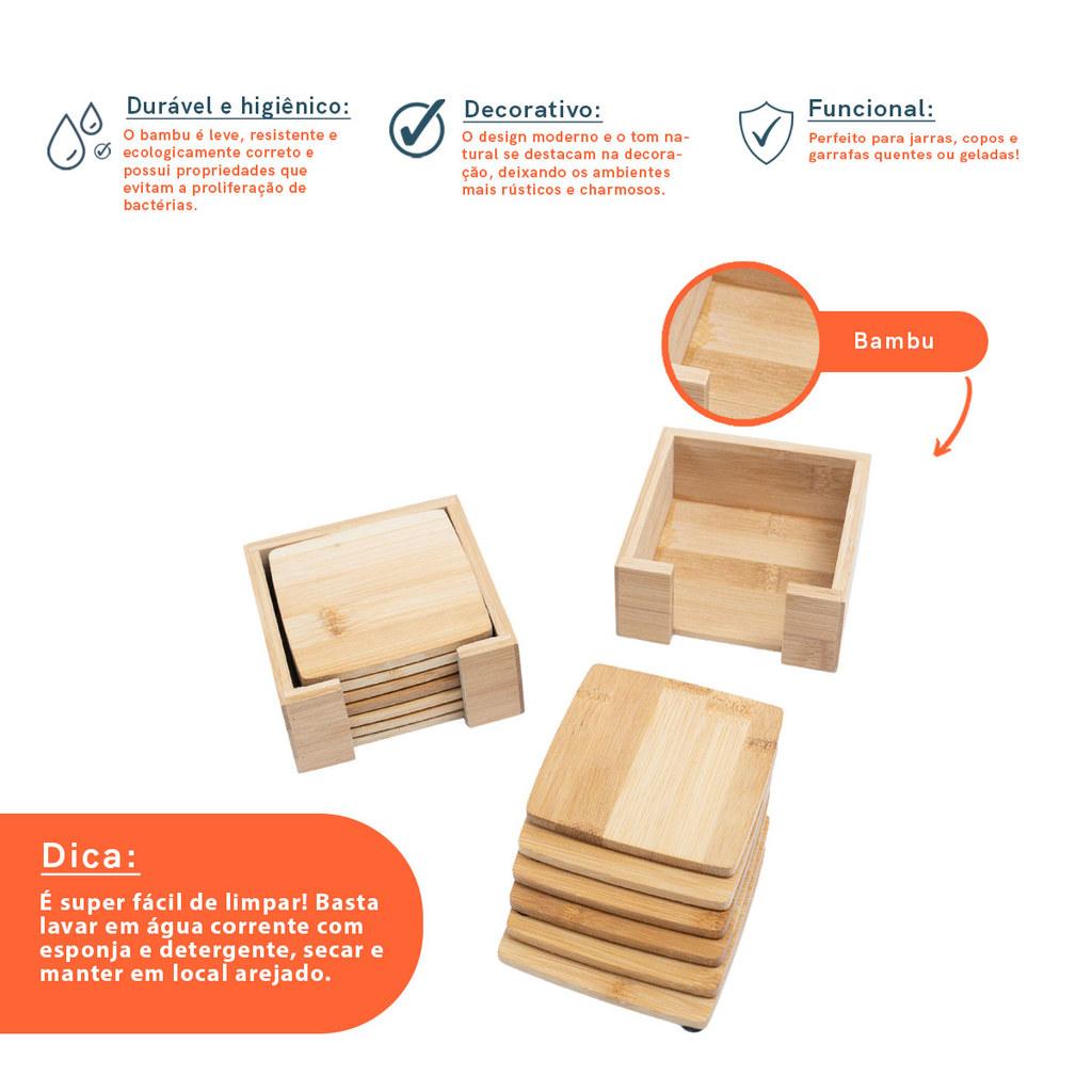 Kit Porta Copos De Bambu Quadrado 12 Peças - Oikos