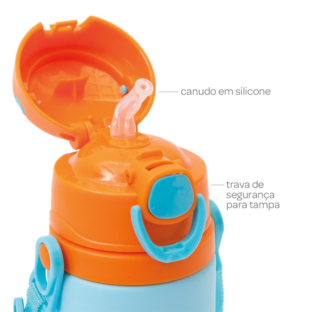 Garrafinha De Alumínio Com Canudo Buba Animal Fun Leão 400ml
