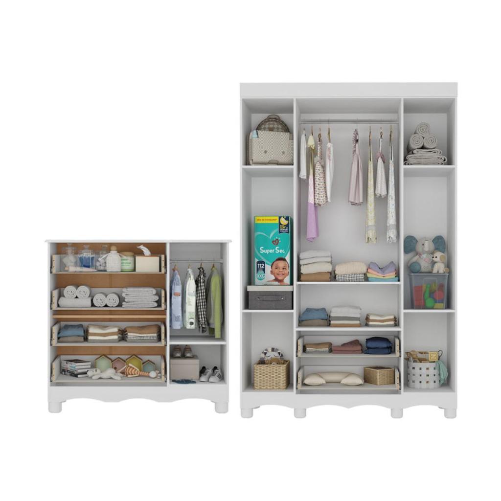 Quarto De Bebê Completo Com Guarda-roupas 4 Portas E Cômoda Luna Multimóveis