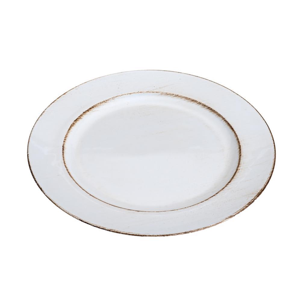 Sousplat Patinado Lyor Opala Branco De Plástico 33cm