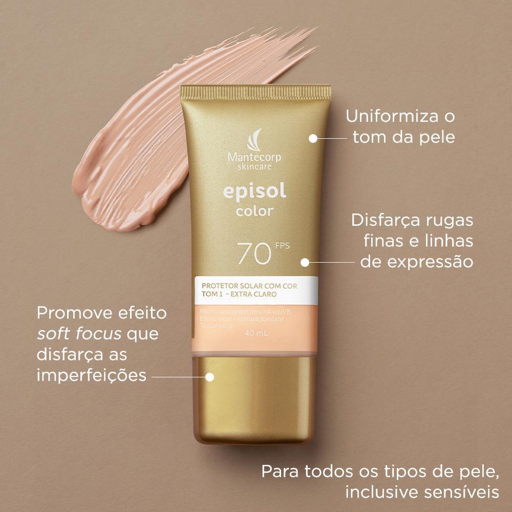 Protetor Solar Facial Episol Color Tom 1 Extra Claro Fps70 40ml