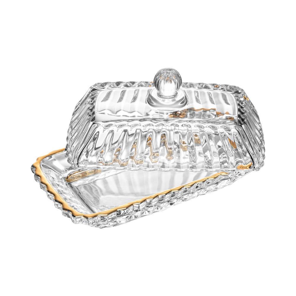 Manteigueira Imperatriz De Cristal Com Fio De Ouro Wolff Manteigueira Para Mesa Posta Café Da Manha E Chá Qualidade Casa
