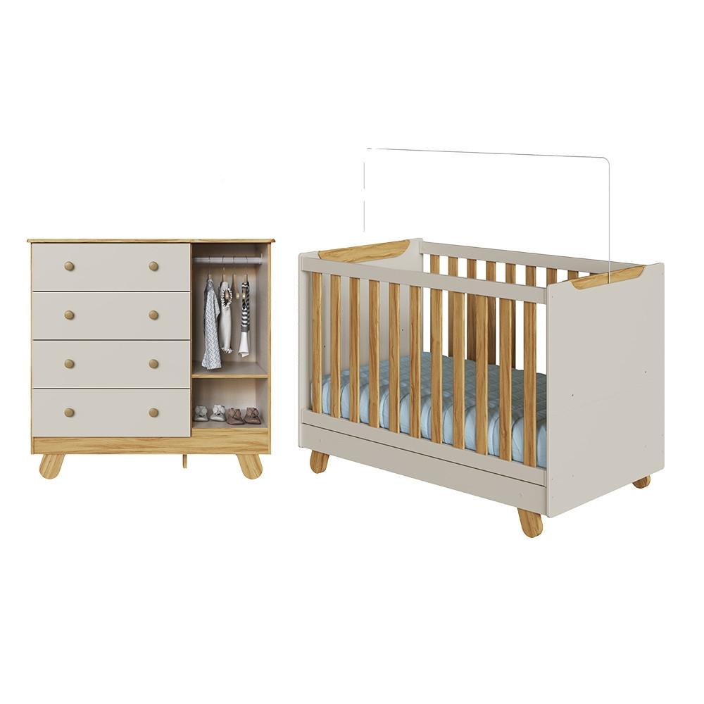 Quarto De Bebê Com Cômoda 4 Gavetas E Berço 4em1 Minicama Zuri Em Mdf Móveis Peroba