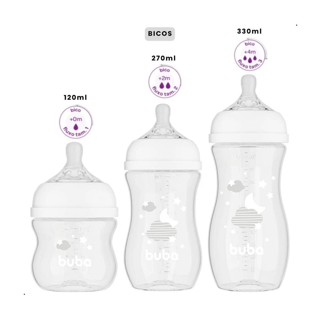 Kit 3 Mamadeiras Buba Easy Flow Anticólica Nuvem Branca