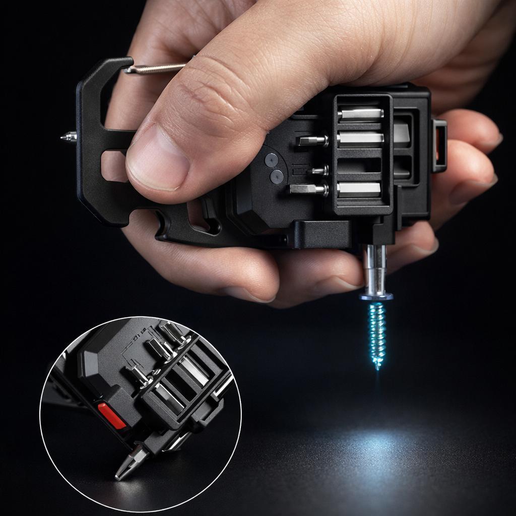Mini Lanterna Refletor 7 Em 1 Com Ferramentas Recarregável Aleatória Abridor De Lata E Chaveiro