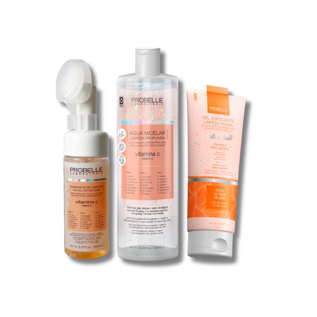 Kit Skin Care Probelle (gel Esfoliante + Mousse De Limpeza + Água Micelar)