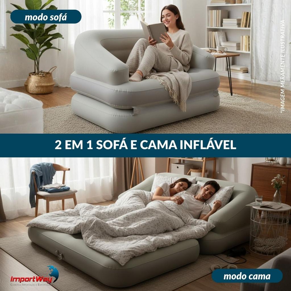 Sofá Cama Inflável 2 Lugares Para Camping Casa E Praia Suporta Até 160kg Conforto E Praticidade