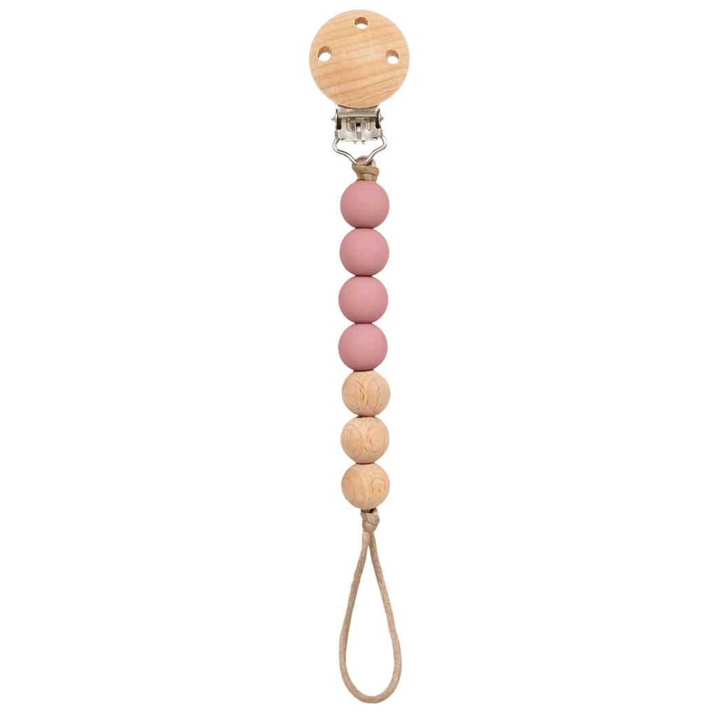 Prendedor De Chupeta Em Silicone E Bambu Buba Rosa