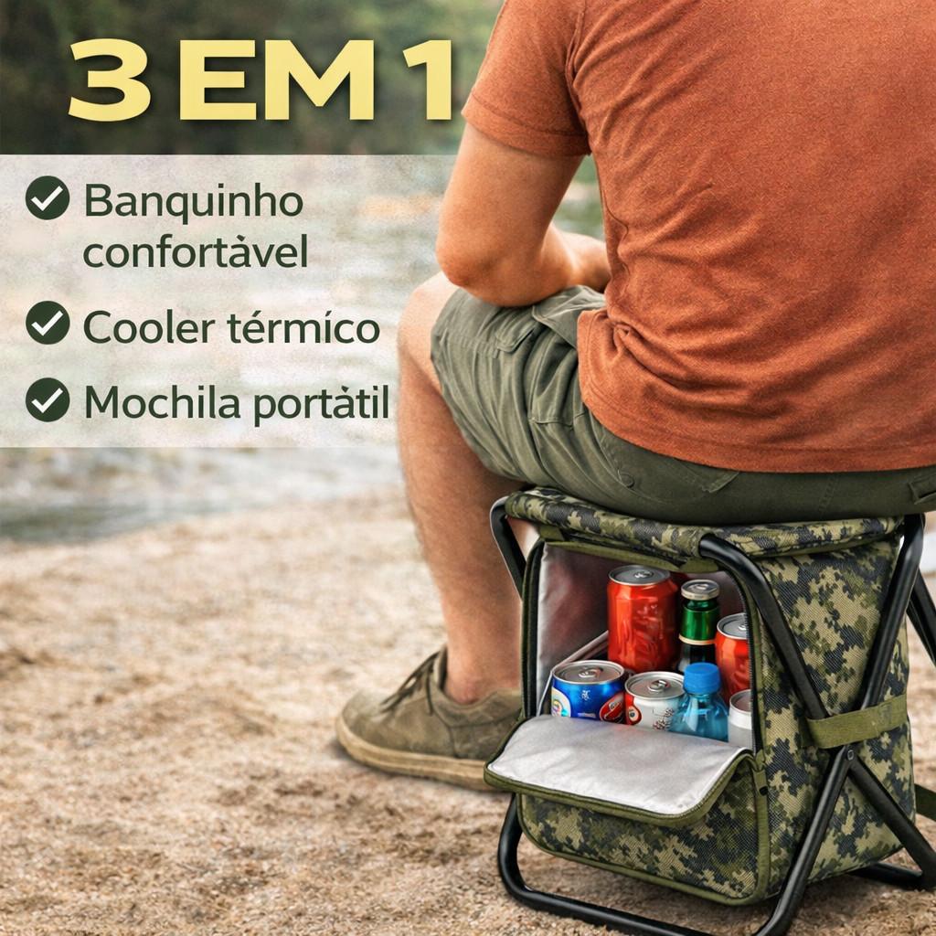 Cadeira Dobrável 3 Em 1 Bolsa Térmica Cooler Portátil Camping Pesca Praia Piquenique Acampamento Viagem