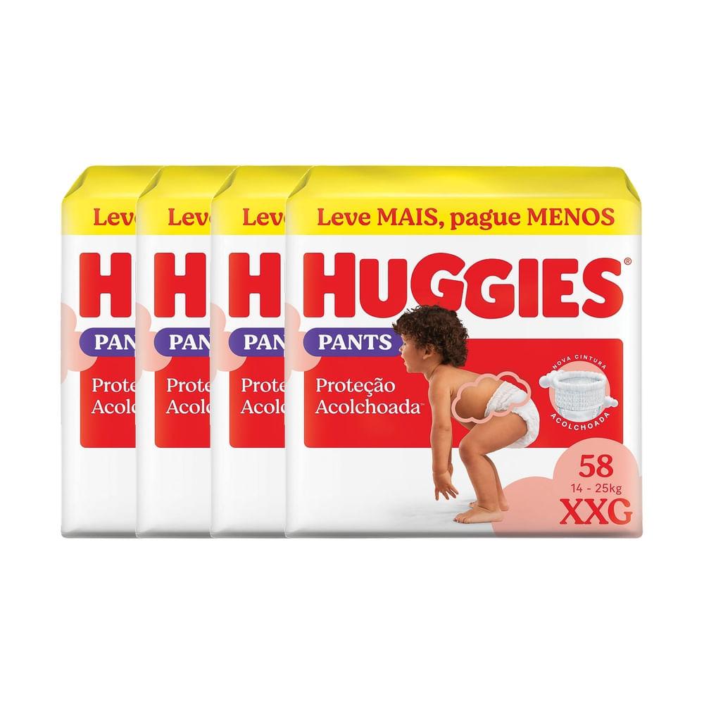 Kit 4 Fralda Huggies Pants Roupinha Proteção Acolchoada Tamanho Xxg 58 Unidades Descartáveis