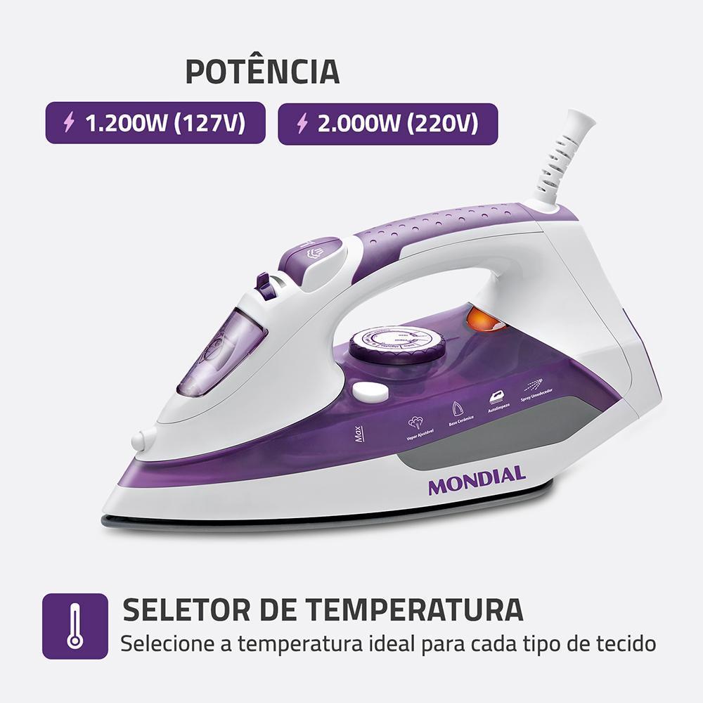 Ferro A Vapor Ceramic Express Mondial Branco E Lilás 1200w F-40