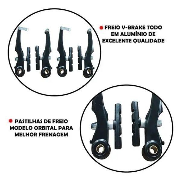 Freio V-brake P/Bike De Aluminio 4 Pcs Preto