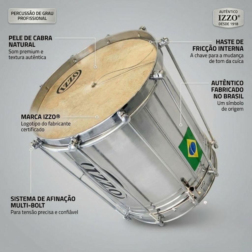 Cuíca Izzo 10 Polegadas X 30cm Aço Inox Com 10 Afinadores