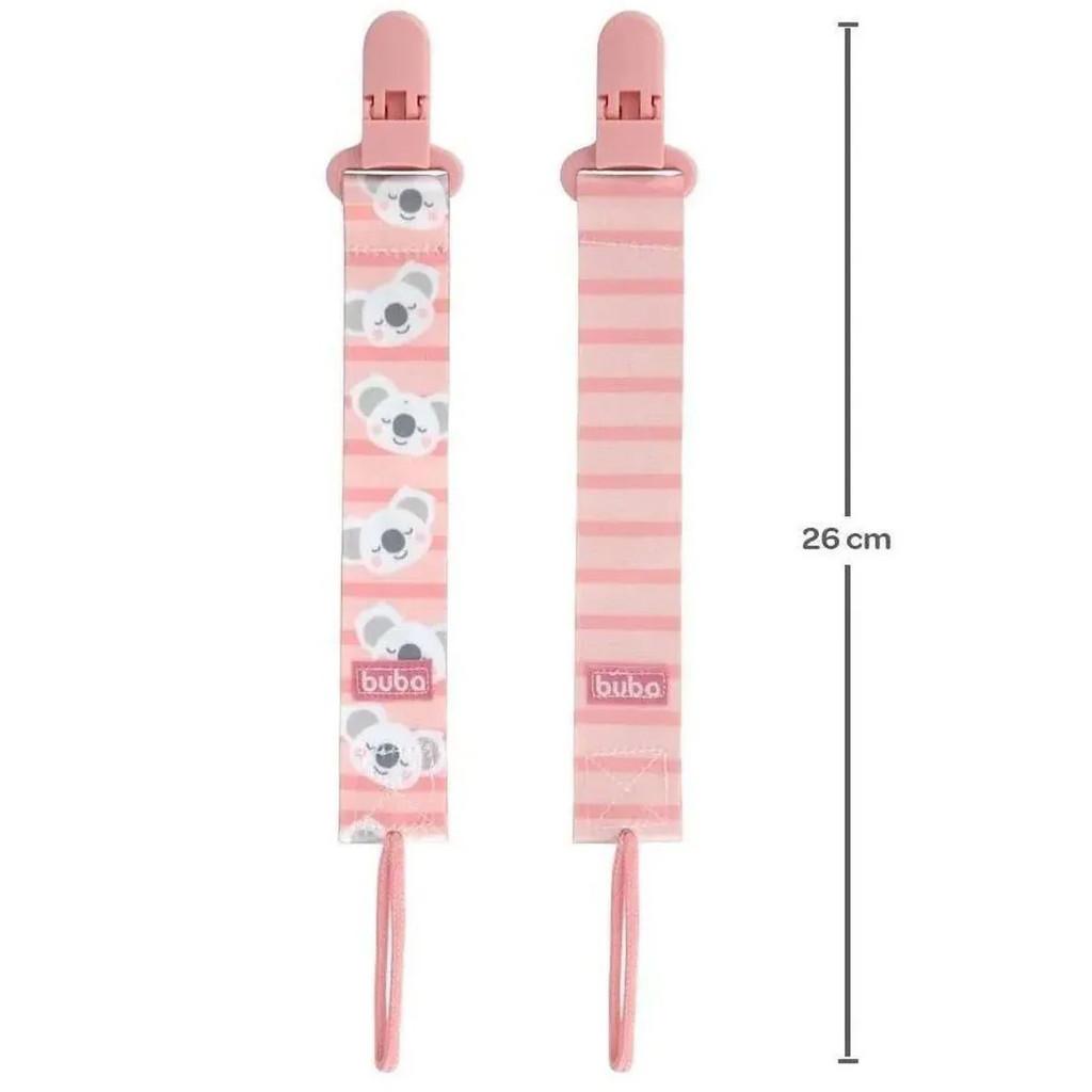 Kit 2 Prendedores De Chupeta Buba Com Clip Trava Coala Rosa