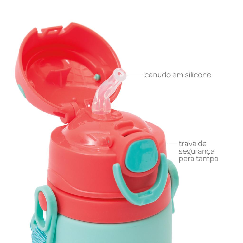 Garrafinha Alumínio Com Canudo Buba Animal Fun Macaco 400ml