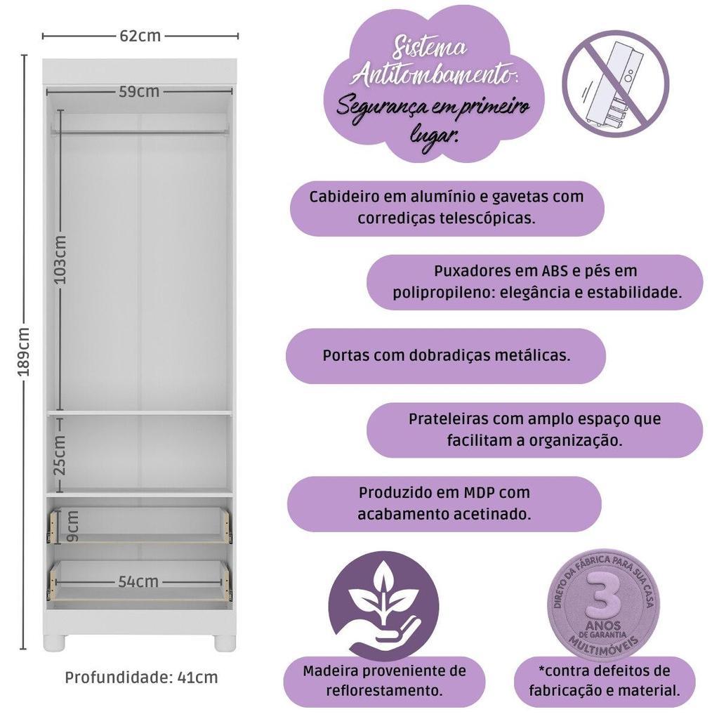 Guarda-roupa Infantil 62cm 2 Portas E 2 Gavetas Allegra Multimóveis