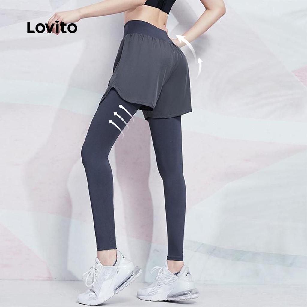 Lovito Casual Legging Esportivo 2-em-1 Linha Estrutural Levantamento De Bunda Secagem Rápida Para Treinos