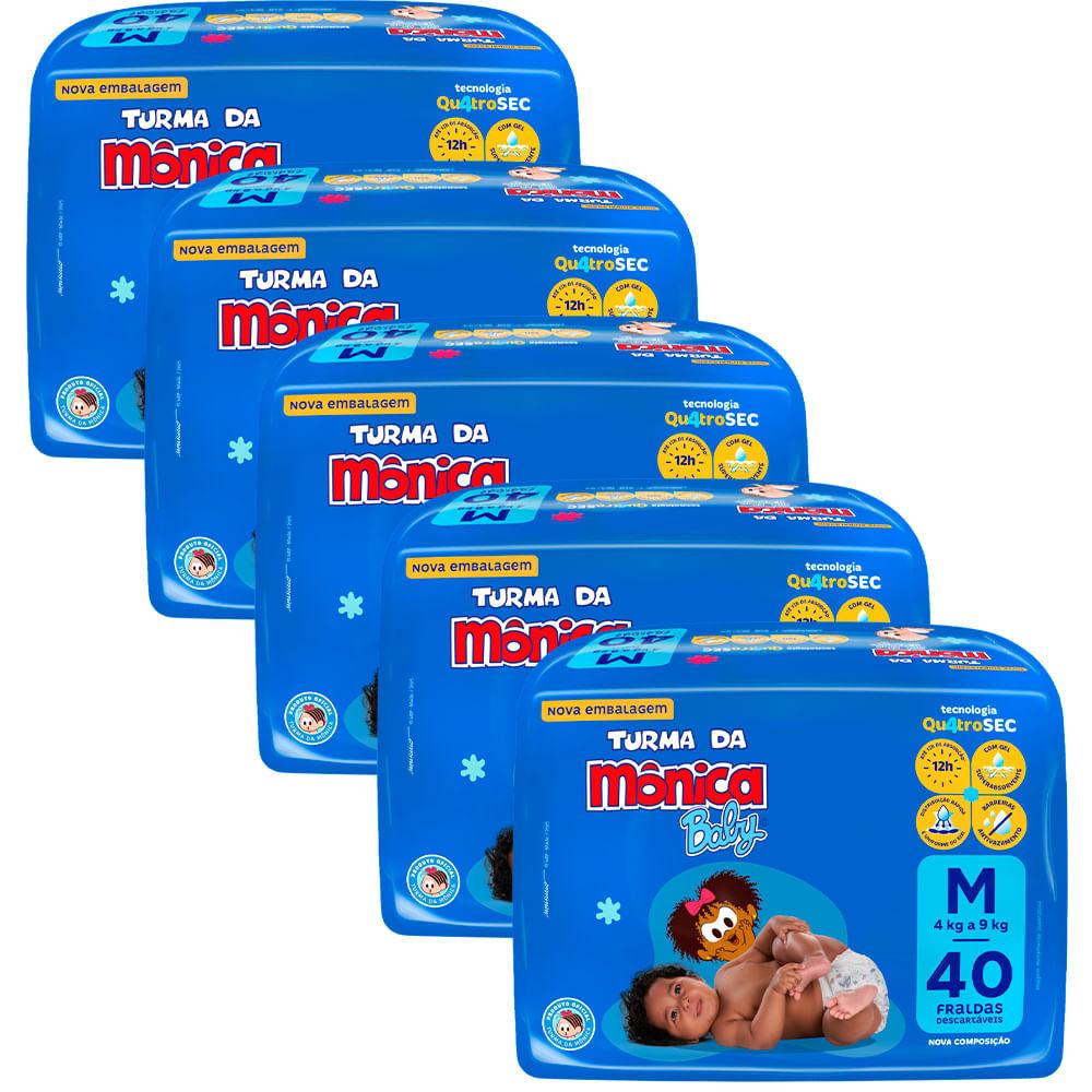 Kit 5 Fraldas Turma Da Mônica Mega M - 200 Tiras