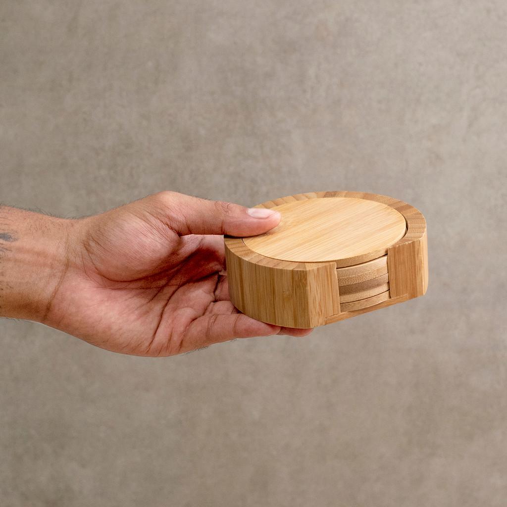 Jogo De Porta Copos Redondo Em Bambu 6pcs - Oikos