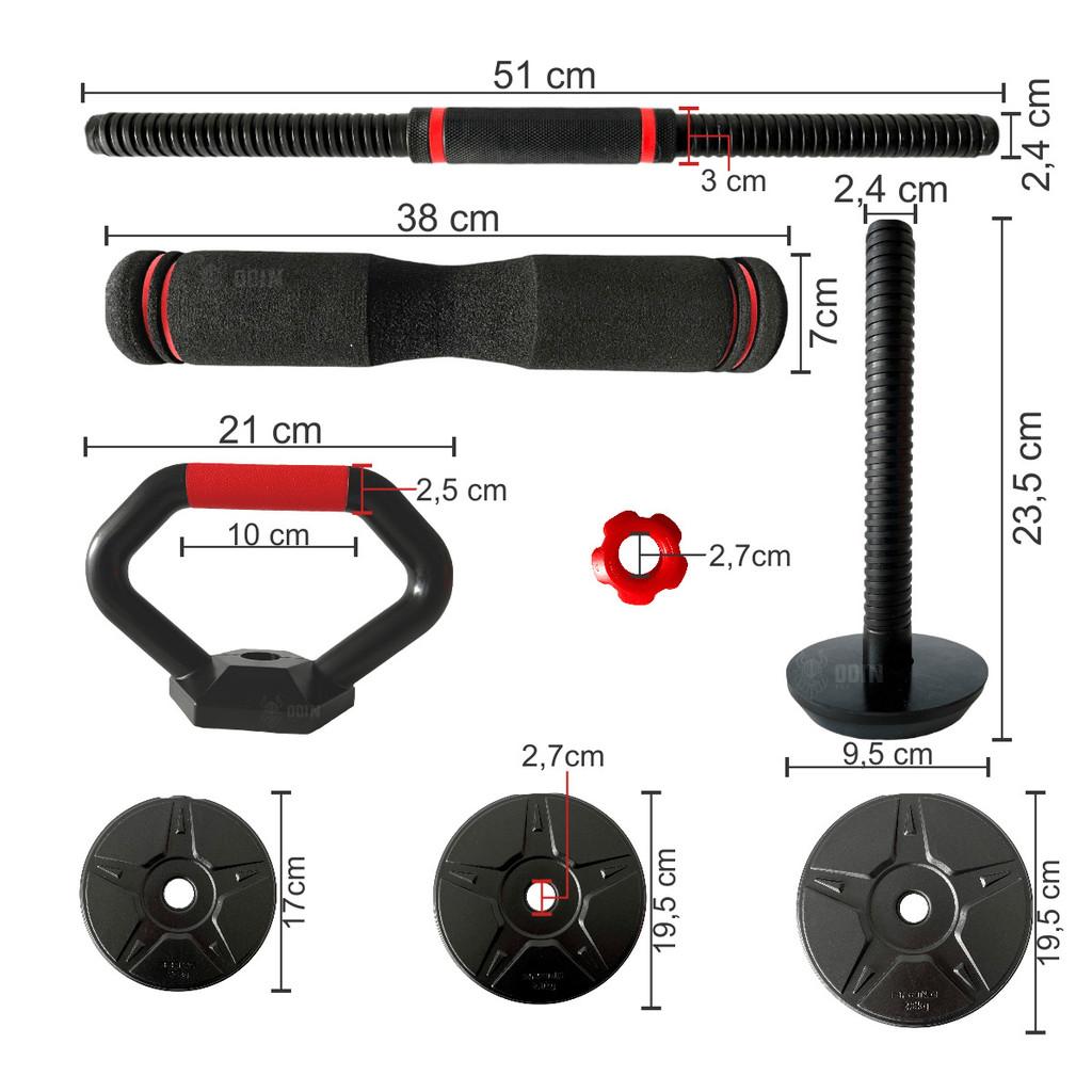 Kit Musculação Multifuncional 6 Em 1 Completo Dumbbell Kettlebell Barra 40kg