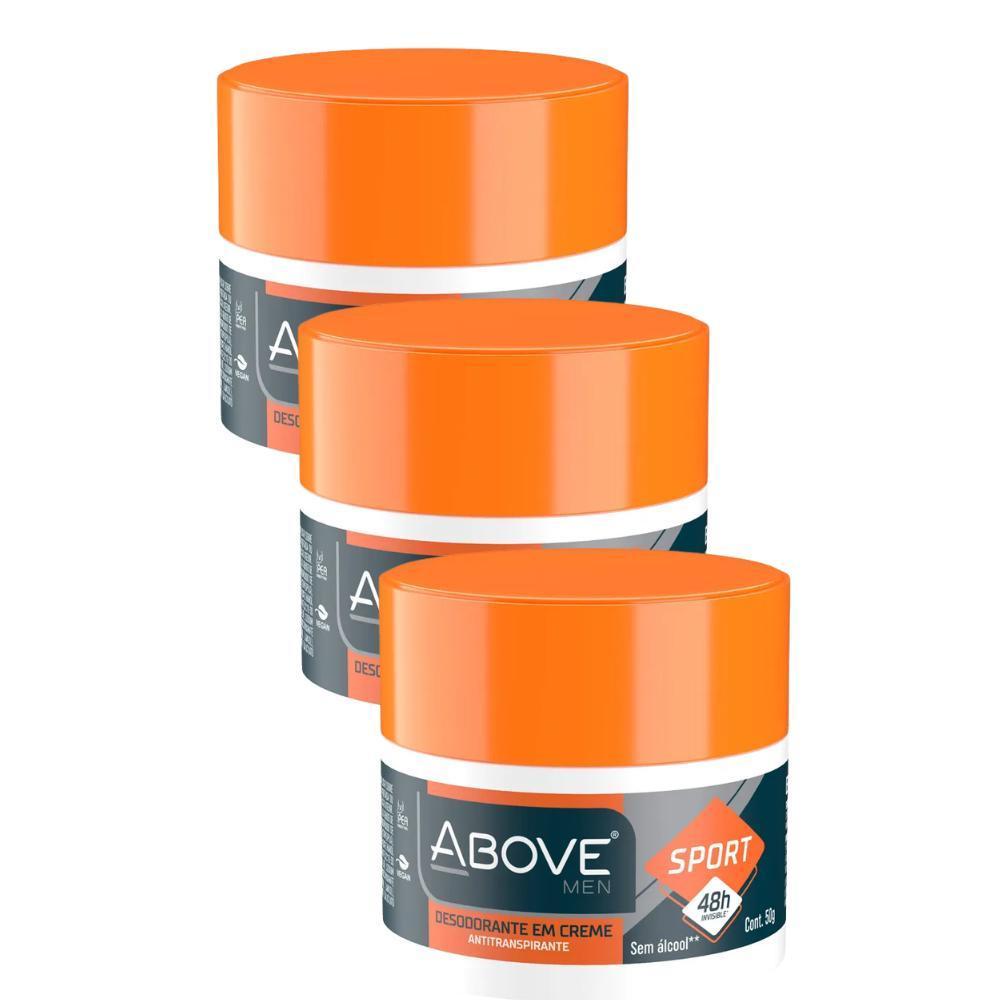 Kit 3 Desodorantes Above Masculino Sport Em Creme 50G Cada