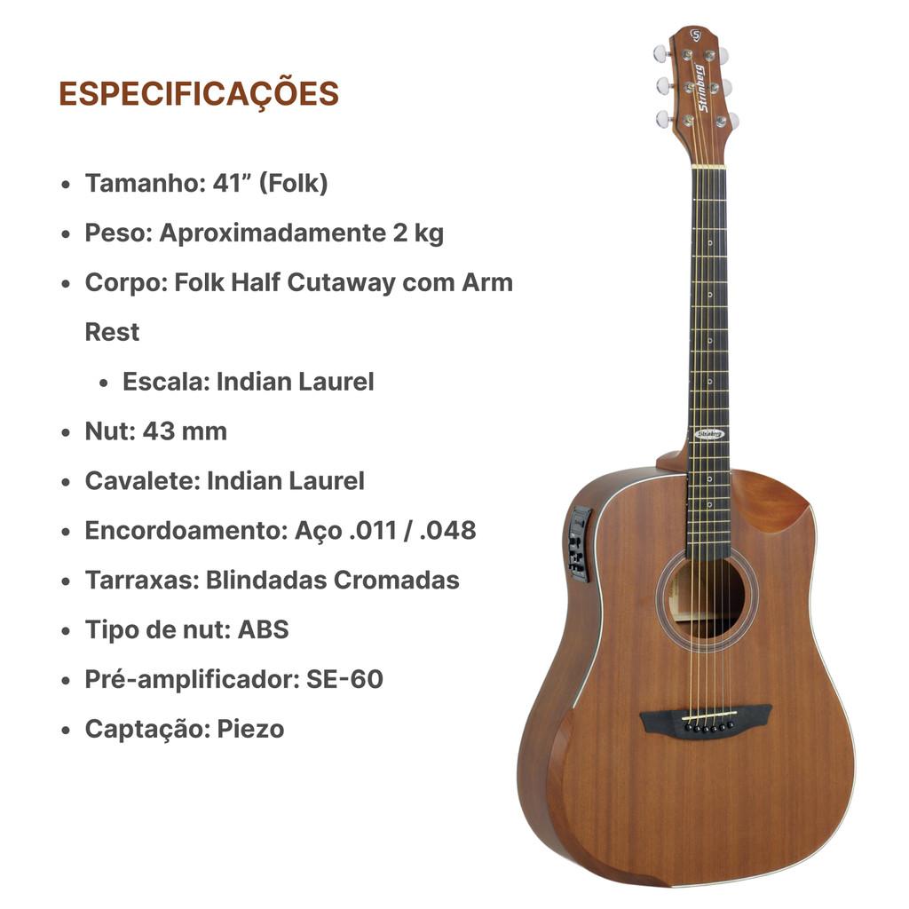 Violão Folk Strinberg Sd201 Hcr Mgs Half Cutaway Com Bag