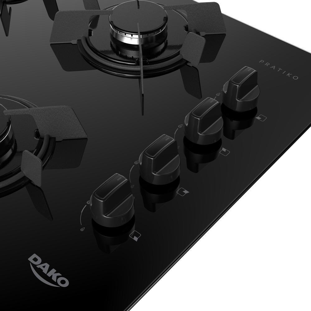 Cooktop 4 Bocas Dako Pratiko Mesa Vidro A Gás Preto Bivolt