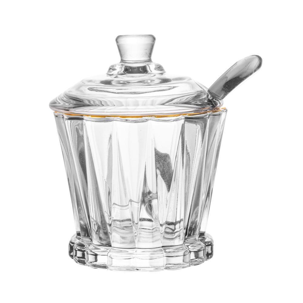 Açucareiro De Cristal 210ml Com Colher E Tampa Fio De Ouro Lyor Radial Para Mesa Posta E Café