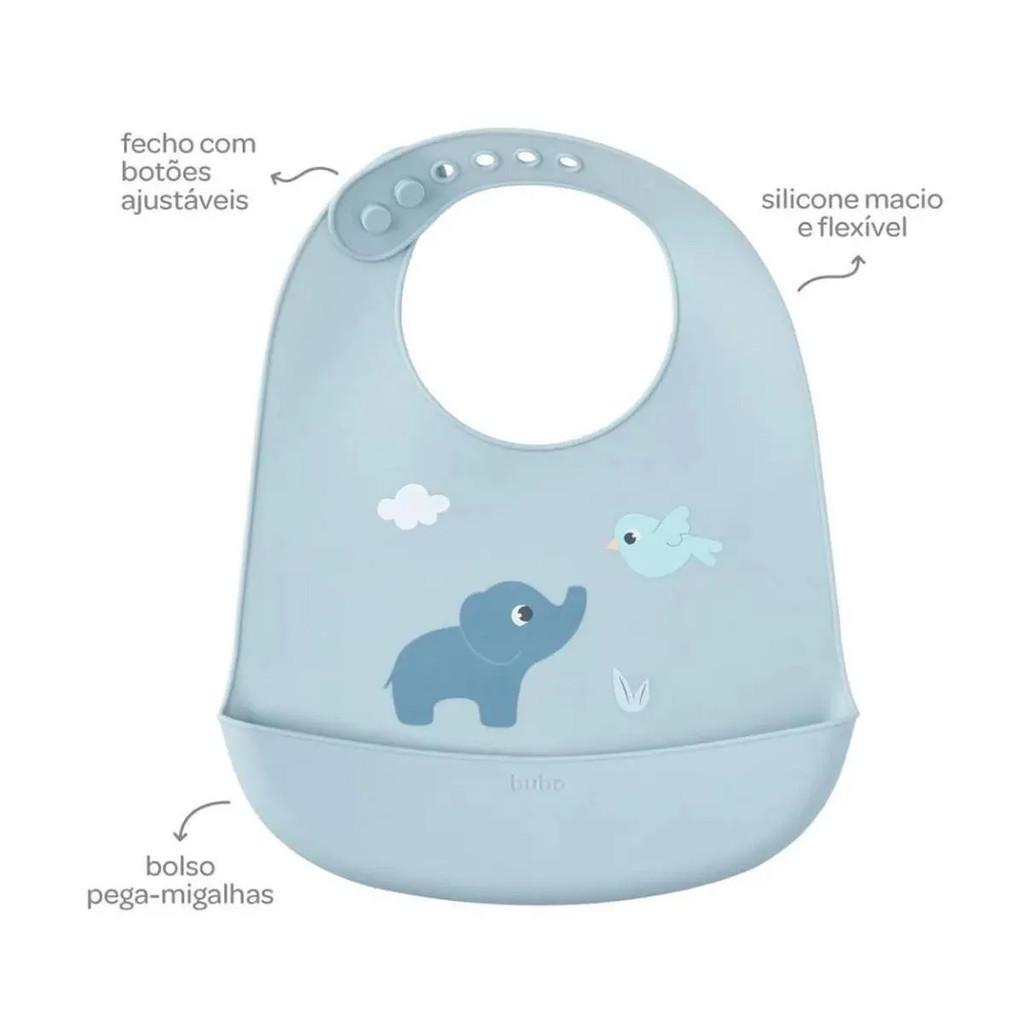 Babador De Silicone Buba Com Pega Migalhas Cloudy Elefante