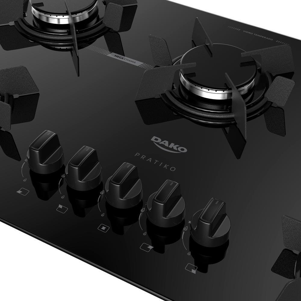 Cooktop 5 Bocas Dako Pratiko Mesa Vidro A Gás Preto Bivolt