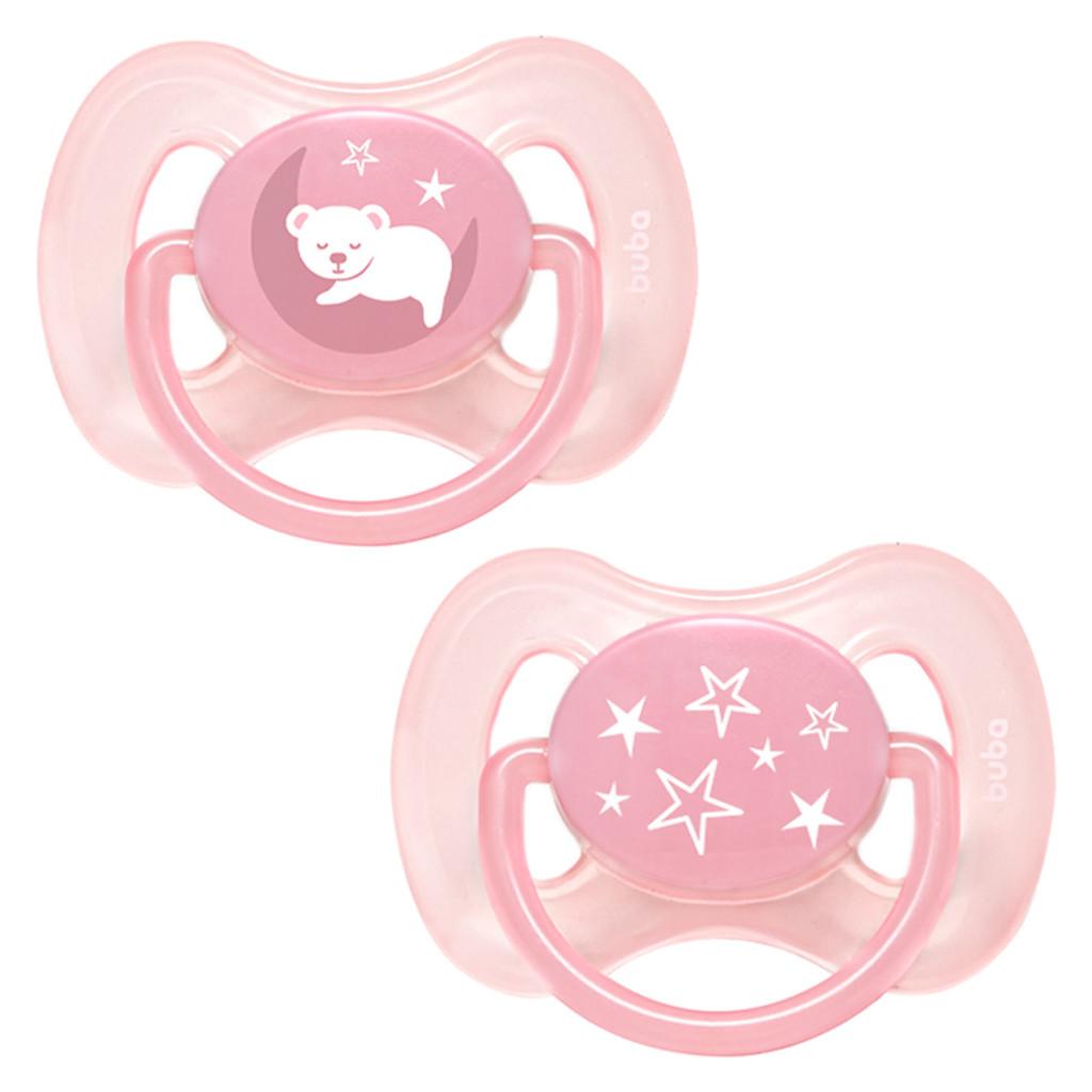 Kit 2 Chupeta Comfort Buba Tamanho 1 Ursinho/estrela Rosa