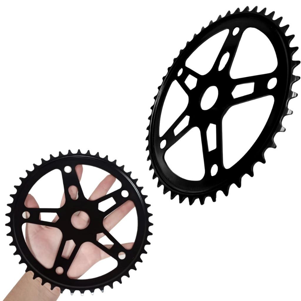 Kit 2 Coroas Roda Dentada Engrenagem 46 Dentes Grande 5 Furos Preta Para Bicicleta Aro 26 24 20