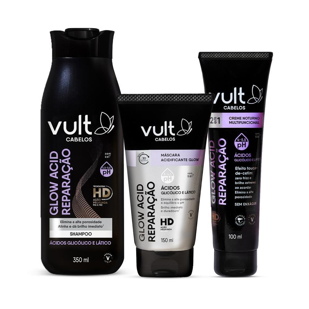 Combo Glow Acid Reparação Shampoo 350ml + Máscara Acidificante 150ml + Creme Multifuncional 150ml