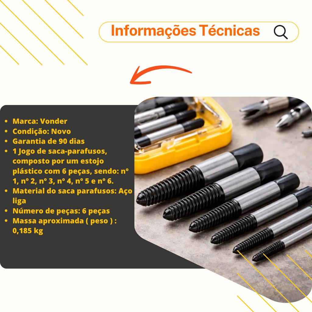 Extrator De Parafuso Vonder Saca Parafuso Tornillos 6 Pç