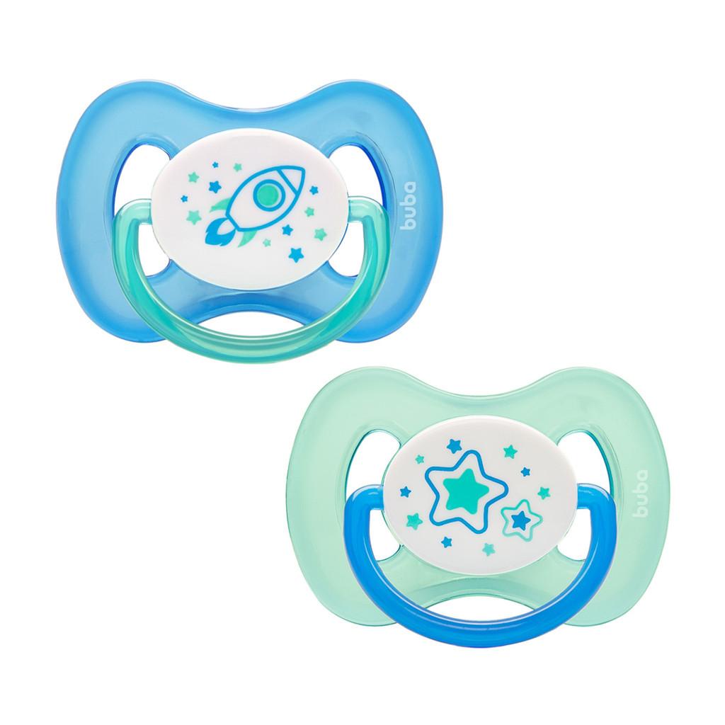 Kit 2 Chupeta Comfort Buba Tamanho 2 Noturna Foguete