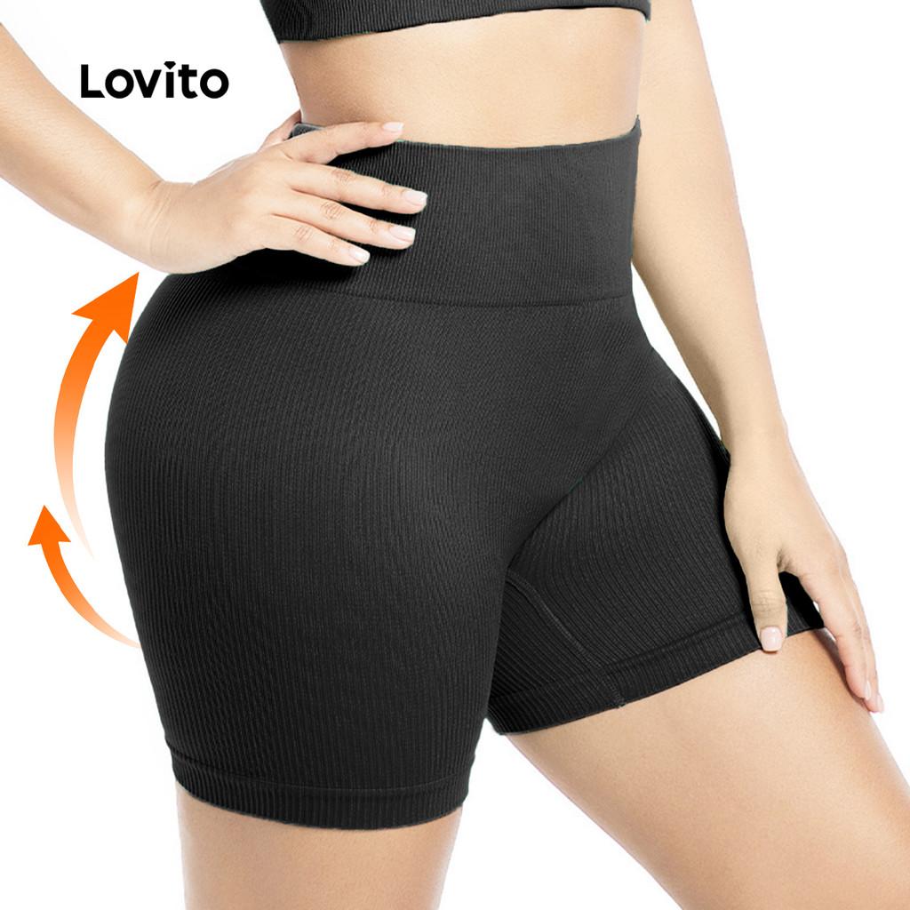 Lovito Casual Shorts Esportivos Com Controle De Barriga Levantamento De Bumbum Elástico Marrom 4 Vias