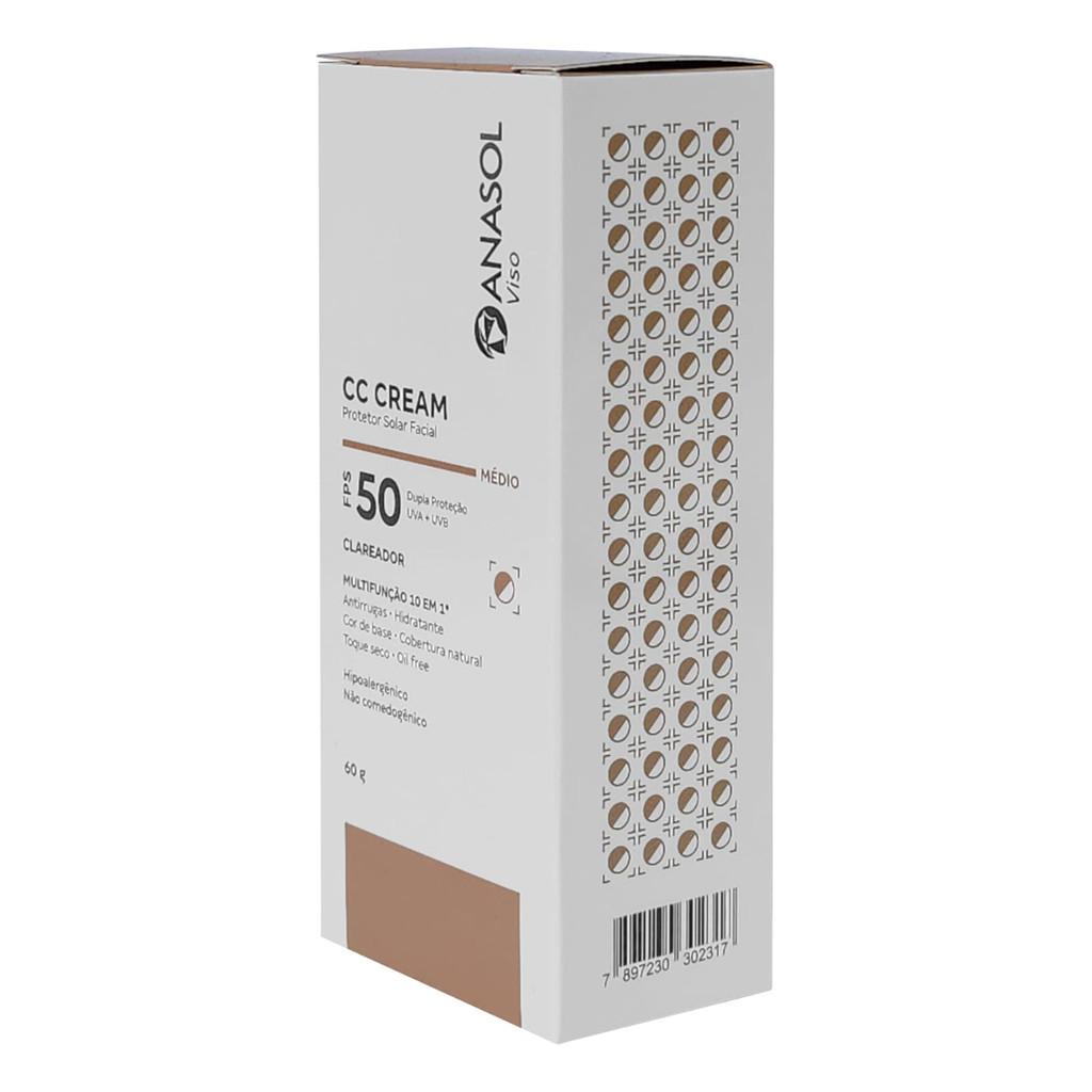 Anasol Cc Cream Protetor Solar Facial FPS 50 Médio 60g