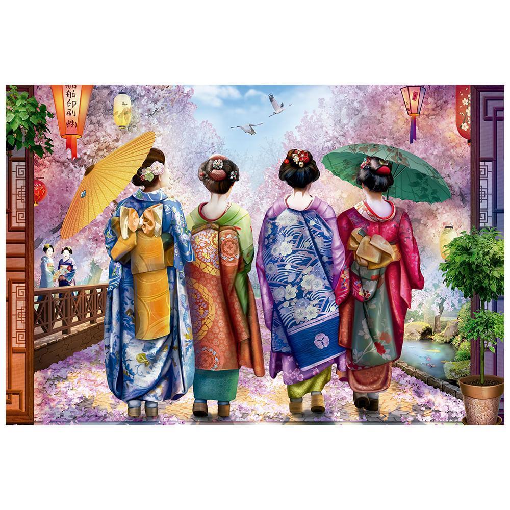 Mini Quebra-cabeça 1000 Peças Kimonos E Cerejeiras