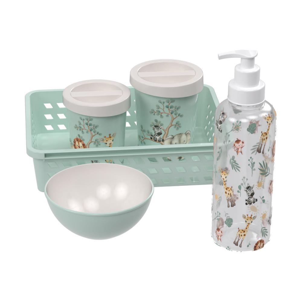 Kit Higiene Safari Bichinhos Verde Bebê 5 Peças Plasútil