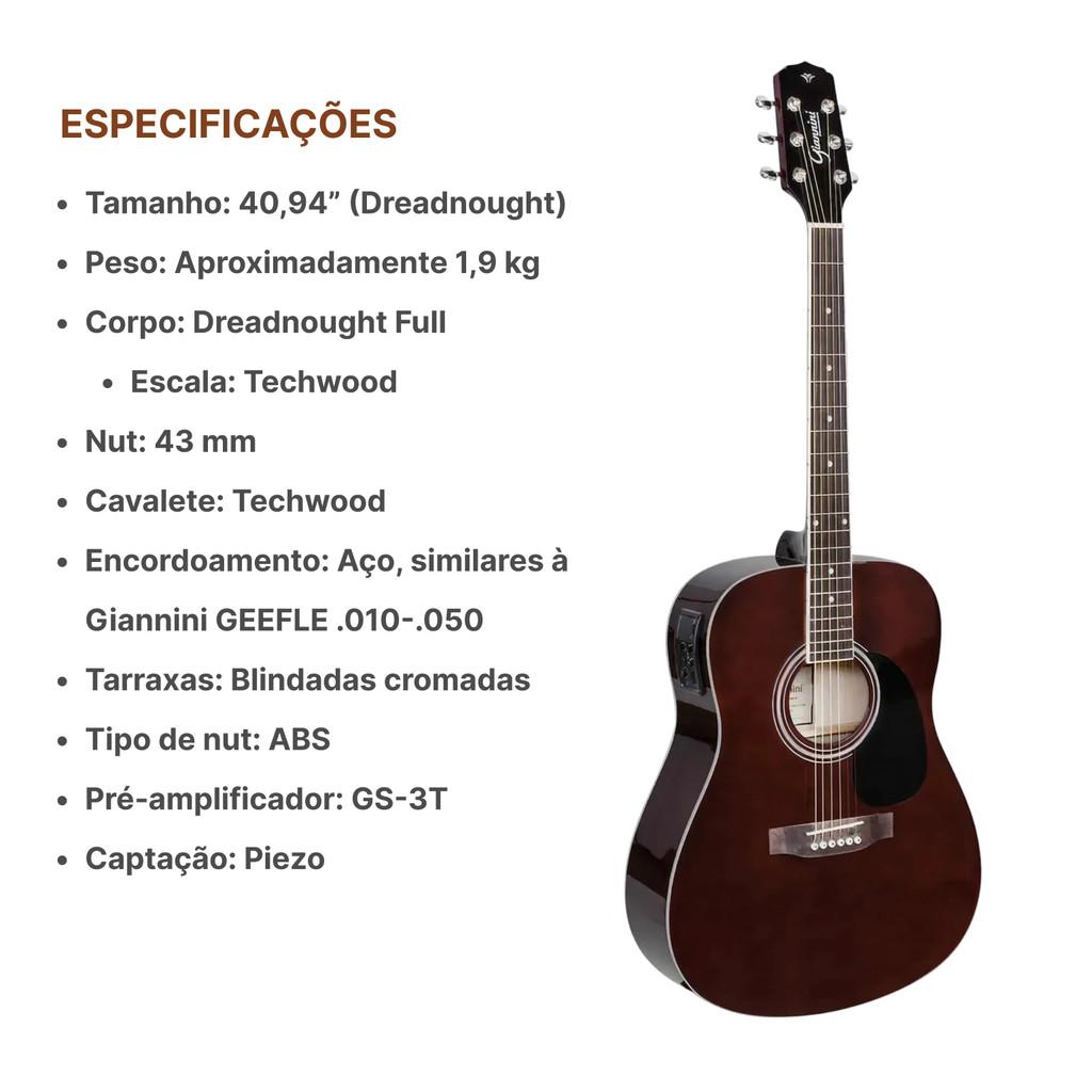 Violão Folk Elétrico Giannini Gd-1 Tdw + Capa Luxo Gd1 Eq