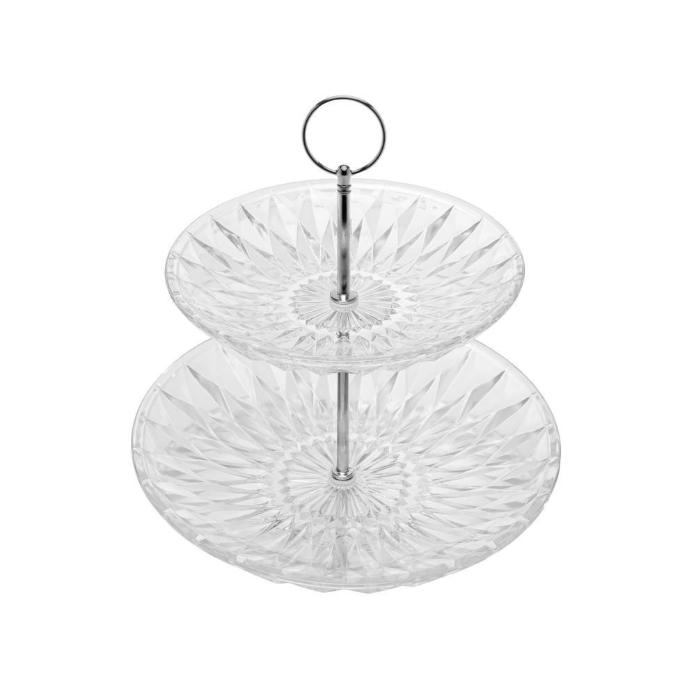 Porta Doces 2 Andares Diamond 25cm Vidro Lyor Para Doces Cupcakes Bombons Frutas Sobremesas Mesa Posta Elegante Lar Casa