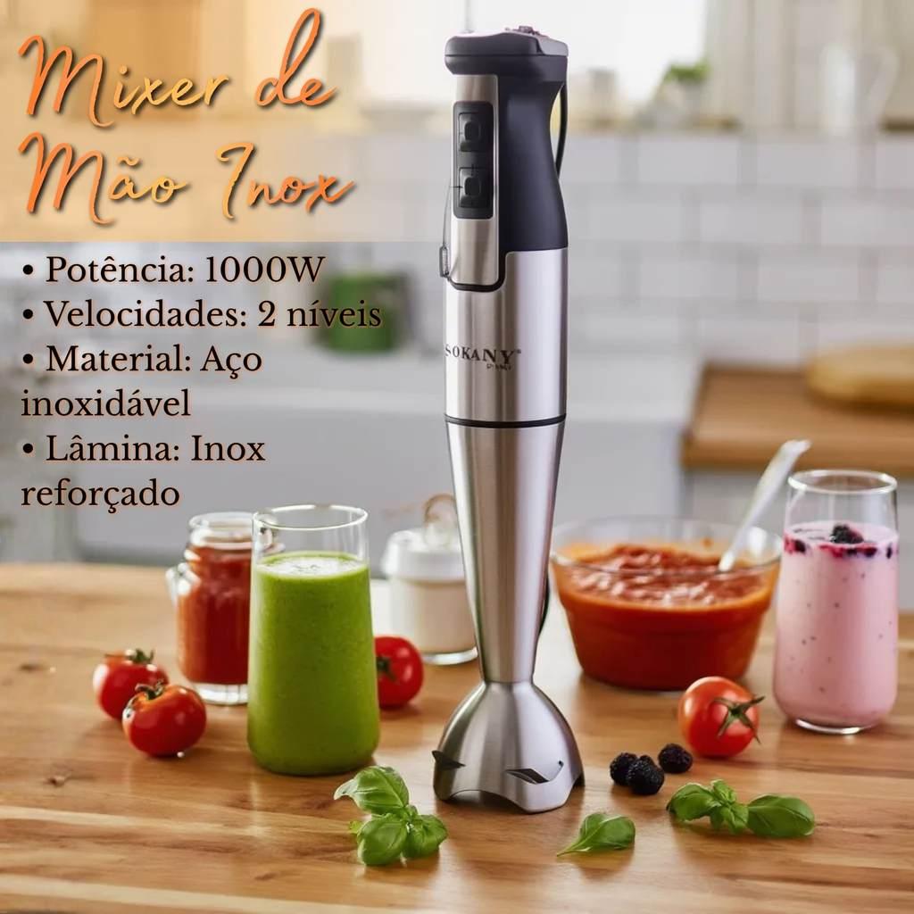 Mixer De Mão Inox 1000w Elétrico 2 Velocidades Misturador Mix Triturador Profissional Chef D