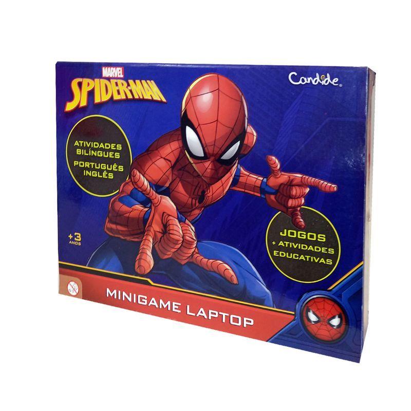 Laptop Infantil Candide Marvel Spiderman Bilingue Azul Tela Incorporada Minigame Portátil Pilhas Inclusas