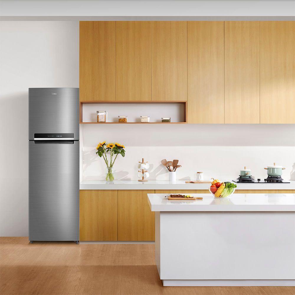 Geladeira Frost Free Duplex 425L Inverter Cor Inox Midea Mdrt572evd463 Bivolt