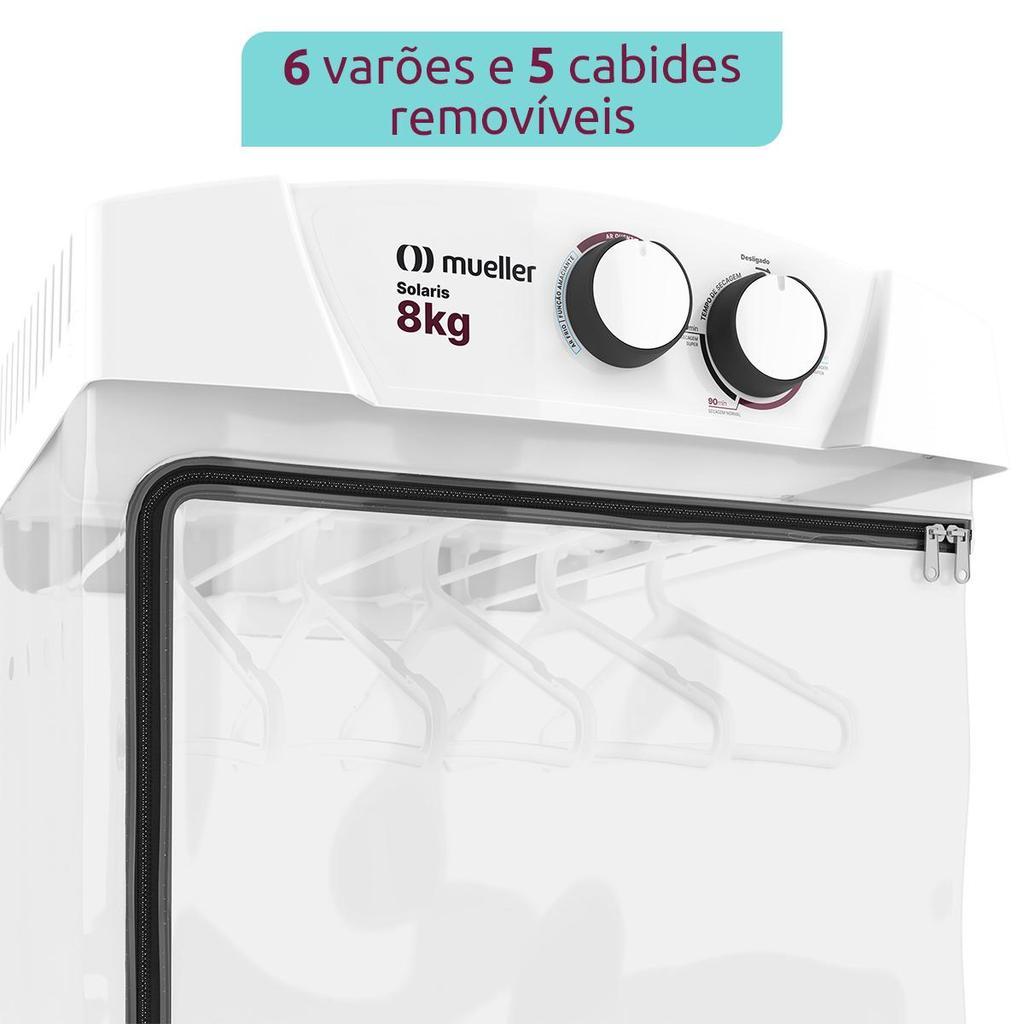 Secadora De Roupa Mueller Solaris 8 Kg Com Timer Ar Quente E Frio 6 Varões E 5 Cabides