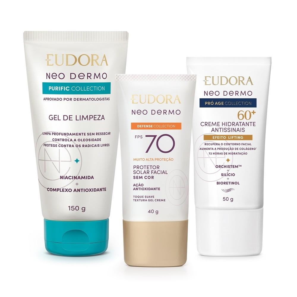 Combo Neo Dermo Protetor Solar FPS 70 40g + Gel De Limpeza Facial 150g + Creme Facial 60+ 50g