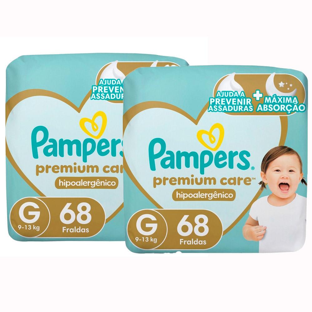 Kit 2 Fralda Pampers Premium Care Tamanho G Pacote Hiper 68 Unidades Descartáveis